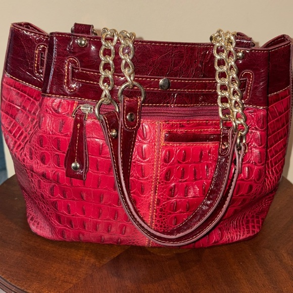 Marc Chantal Shoulder bag red croc pattern leather/Burg. Patent accents goldtone - Picture 9 of 17